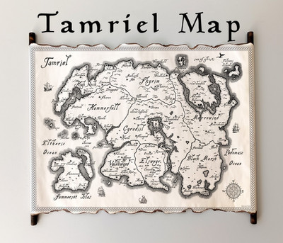 Tamriel Map on Handmade Scroll: The Elder Scrolls Map, Skyrim Map, Oblivion Art