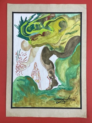 Salvador Dali (Handmade) Drawing mixed media on paper signed & stamped