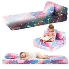 Kids Folding Sofa Bed Floor Mattress with Throw Pillow  Machine Washable Cover