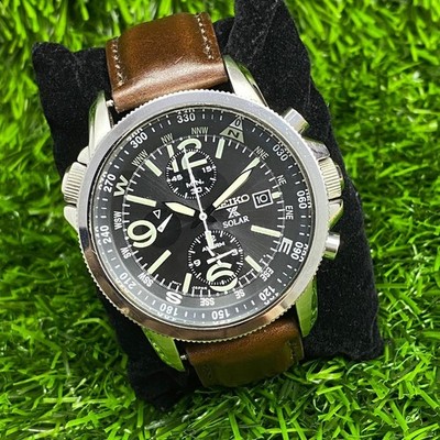 Rare Seiko Prospex Land SSC081P1 Men Solar Chronograph Black Dial