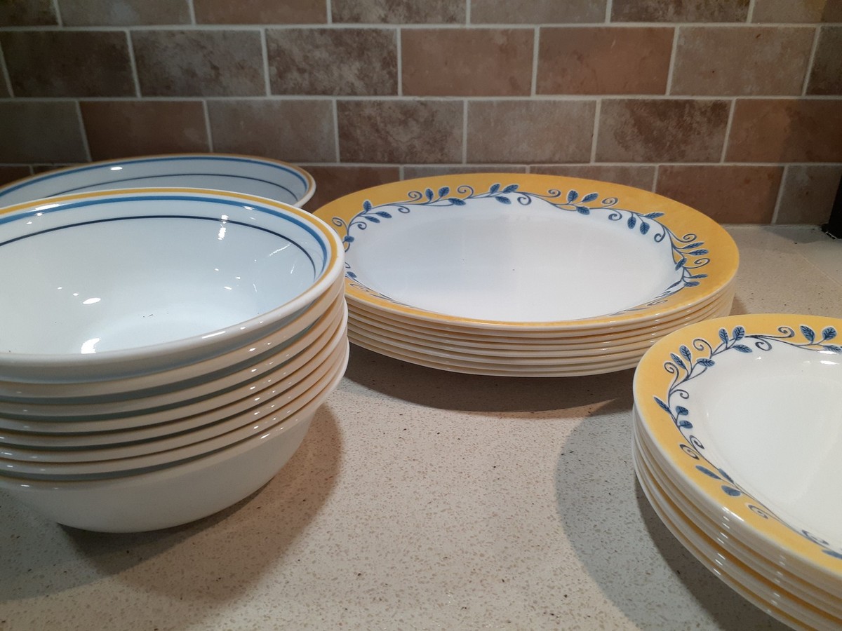 Corelle CASA FLORA 25pc Dinnerware Set Service for 8 Blue Yellow