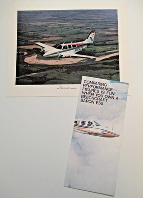 1974 1975 Beechcraft BARON E55 Sales Pamphlet Brochure & Photo