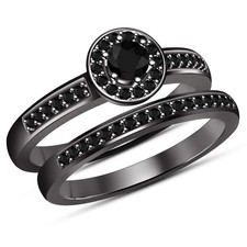 2 CT Round Lab Created Diamond Bridal Engagement Ring Set 14K Black Gold Over