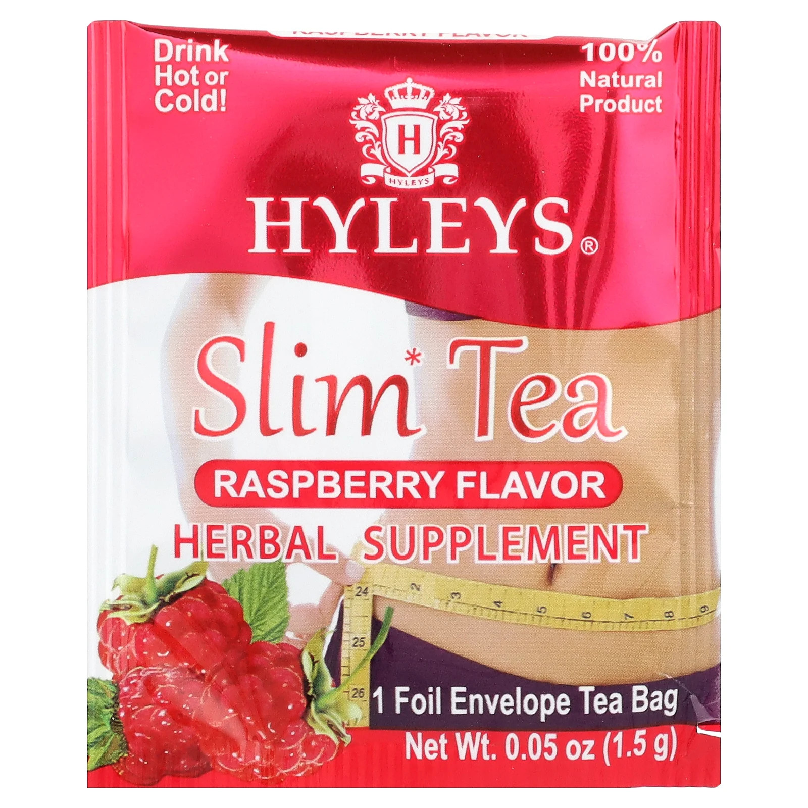 Slim Tea, Raspberry, 25 Foil Envelope Tea Bags, 1.32 oz (37.5 g)