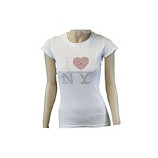 I Love NY New York Womens T-Shirt Rhinestone Tee Heart White Womens XL
