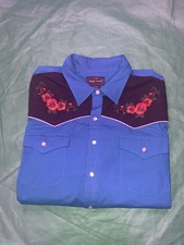 High Noon Men  s Pearl Snap Button Up Western Long sleeve Collared Shirt W/ Roses
