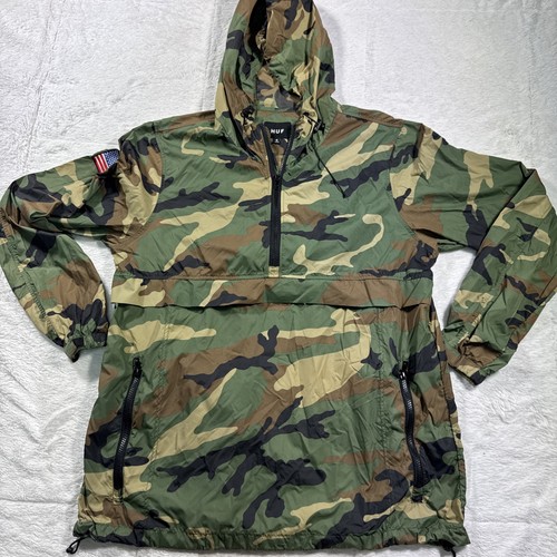 HUF Windbreaker Medium Camouflage Lightweight Anorak Half Zip Hooded Jacket