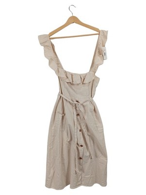 Cupshe Damen Freizeitkleid M Beige Casual Rüschen Knopfleiste Baumwolle