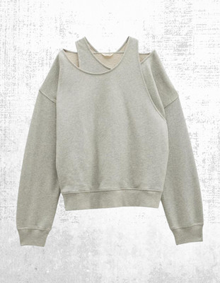 Damen HUSH Sweatshirt Grau Rückenausschnitt Langarm Jersey Baumwolle V-Ausschnitt