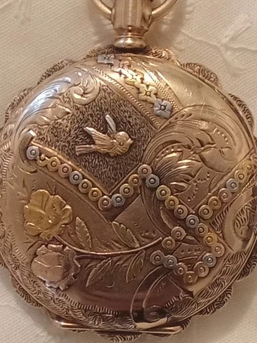 Absolutely Gorgeous Antique Waltham Women's Pocket Watch Flowers Bird Scrolls