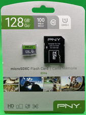 New PNY 128GB Elite MicroSDXC Flash Memory Card w/Adapter HD 100mb/s Sealed