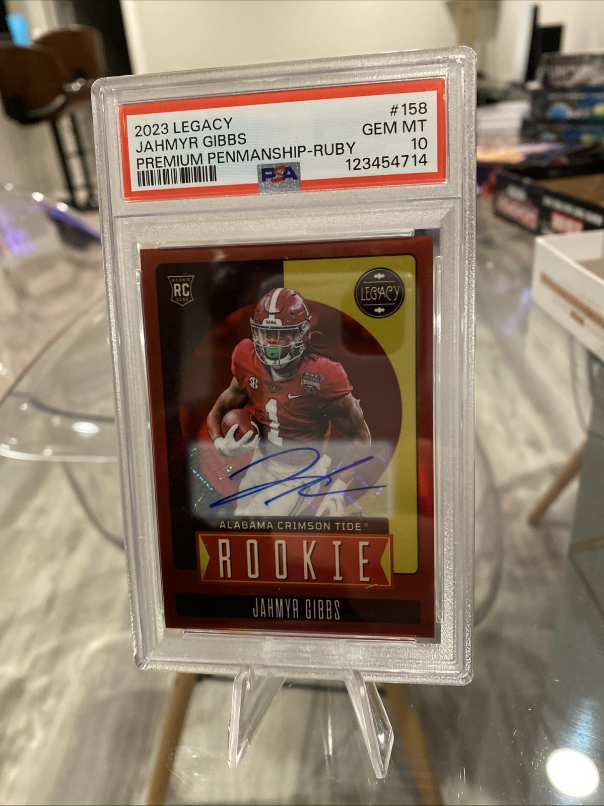 Jahmyr Gibbs Panini Legacy #158 Premium Penmanship-Ruby