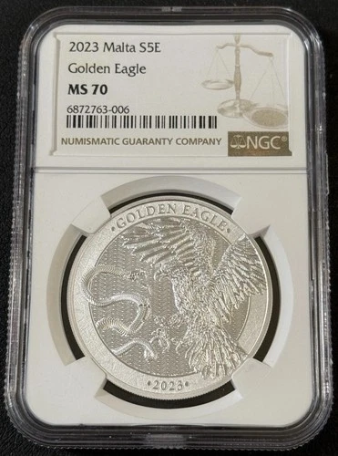 2023 1 Oz .999 Malta Cross S5E Golden Eagle with Snake NCG MS 70 Perfect Grade!