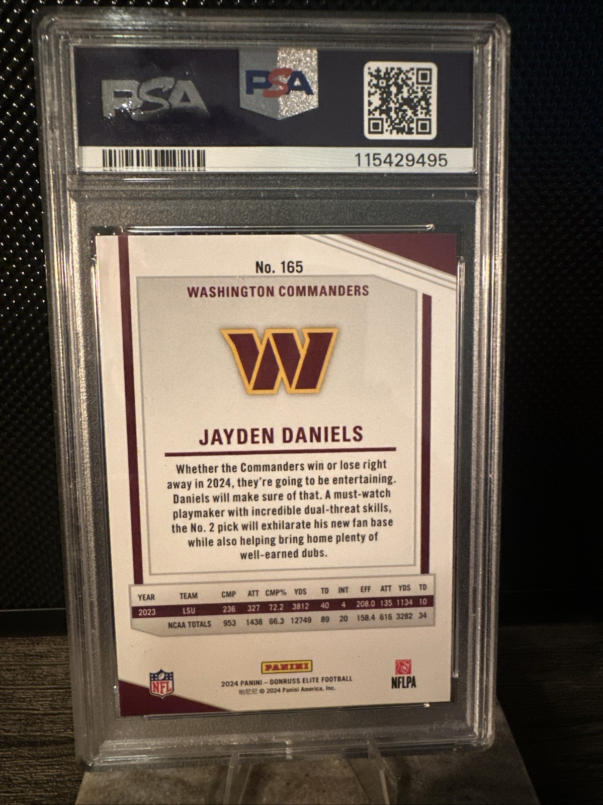 2024 Panini - Donruss Elite - Jayden Daniels #165 - Green Disco Rookie - PSA 10 view 2