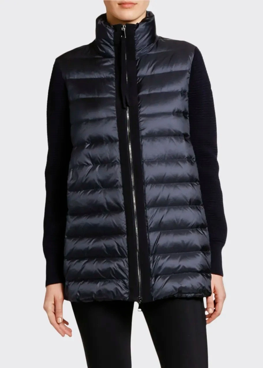 Moncler — Moncler Navy Ladies Tricot Sleeve Padded Coat Size Large