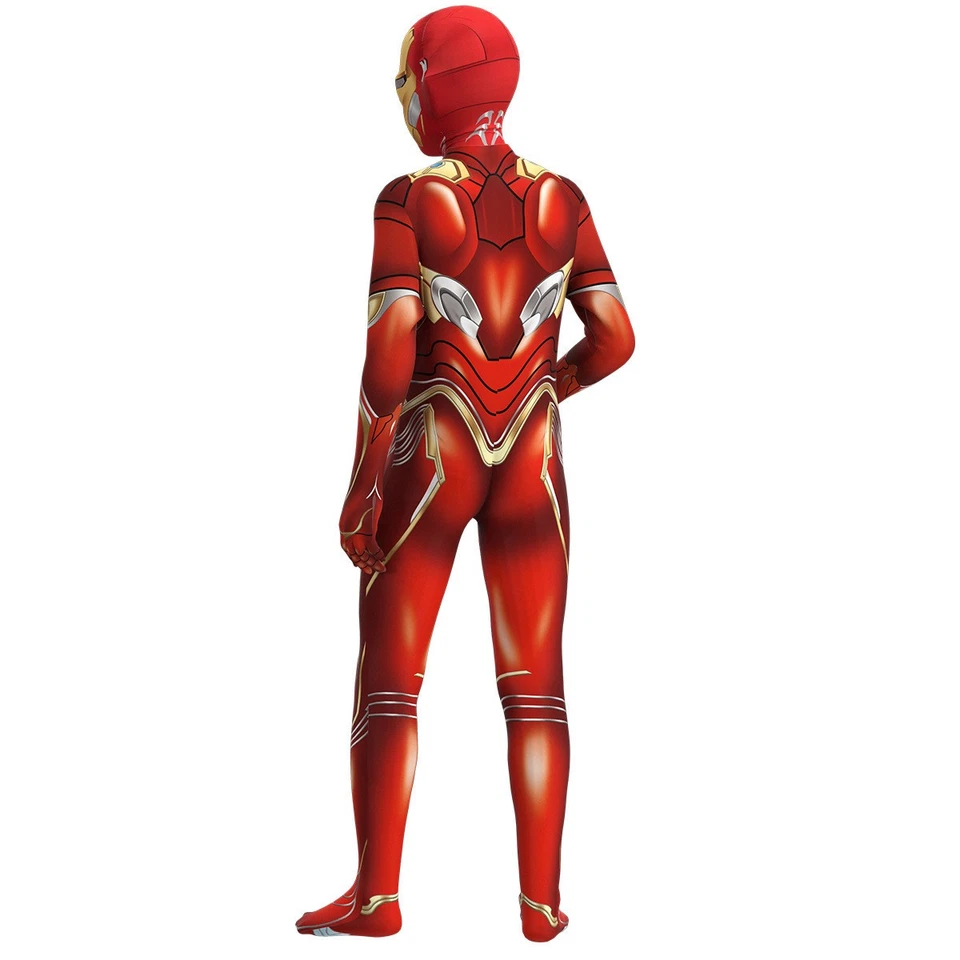 Kids Superhero Cosplay Iron Man Costume Jumpsuit Bodysuit Mask Party Fancy Dress - Image 4 of 4