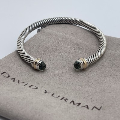 David Yurman Cable Classics 5mm Prasiolite and 14K Gold Cable Cuff Bracelet