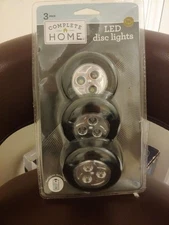 Living Solutions LED Puck Lights 3 Pack Black 100+ Hours of Light/Set Batteries