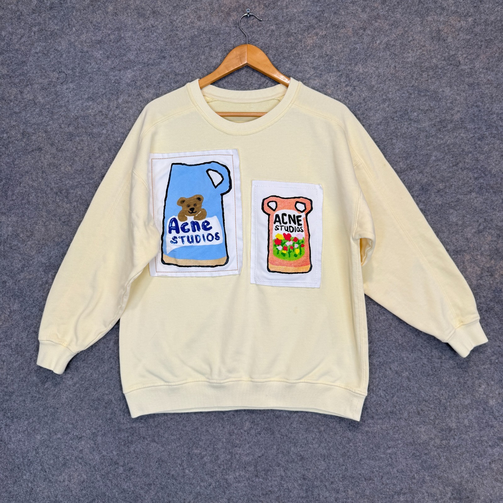 Acne Studios Grant Levy Lucero Patchwork Sweatshirt Womens Medium Art Bear Rare
