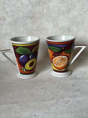 2 Kaffee- oder Teetassen Royal Norfolk Obstmotiv Art Deco Stil Vintage