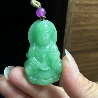 Nature white&green Burmese Jade Jadeite carved kwan-yin lucky Pendant&Necklaces