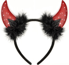 Devil Horns Headband with Face Jewels, Devil Costume for Women Halloween Headban