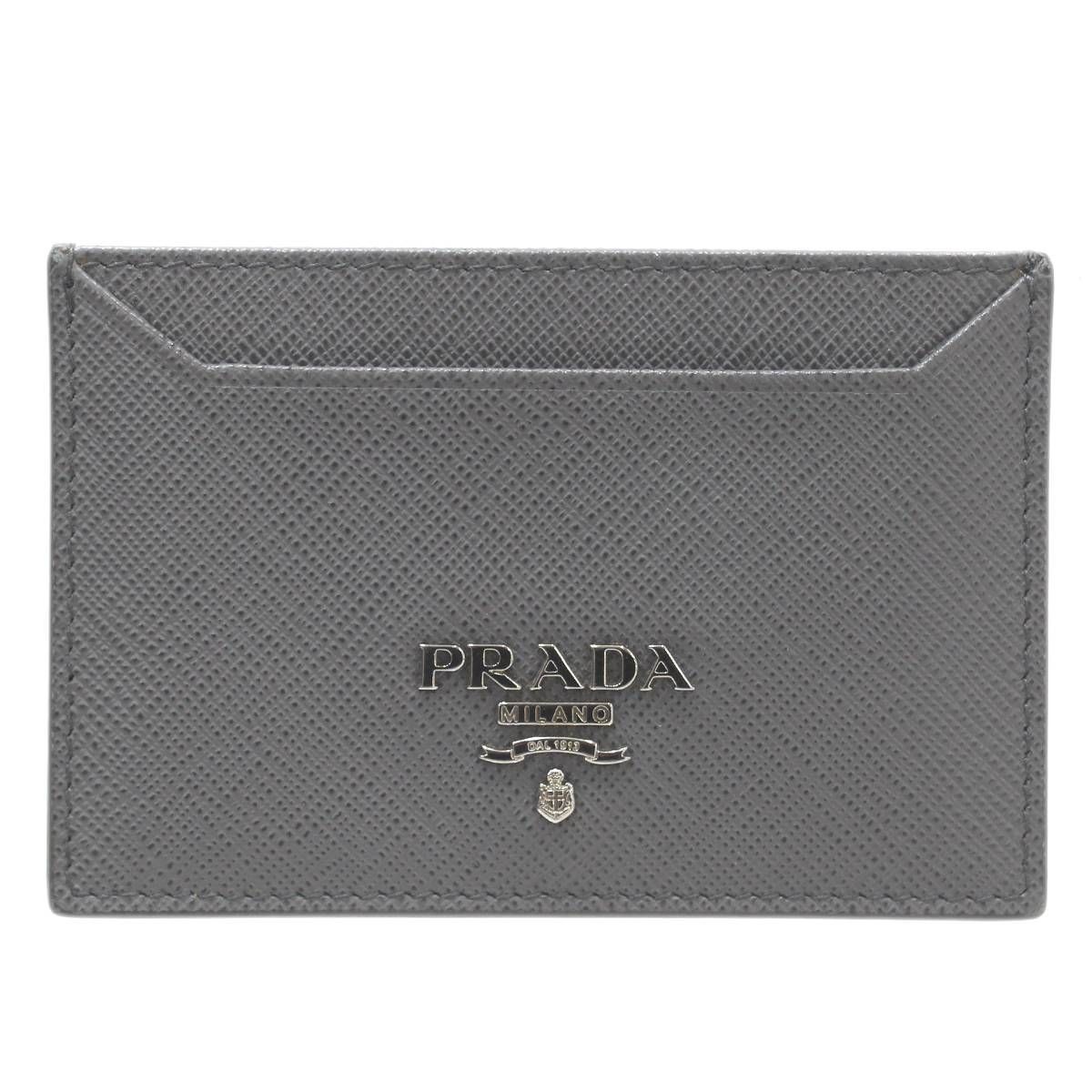 Prada Gray Leather Business Card Holder Open Pocket Unisex thumbnail 2