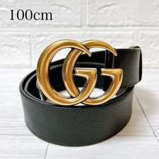 100cm Gucci GUCCI leather belt black with gold hardware MB62