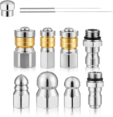 #ad 10Pcs Sewer Jetter Nozzle Kit Stainless Steel 5000 PSI 1 4quot; amp; 3 8quot; NPT Quick $28.82