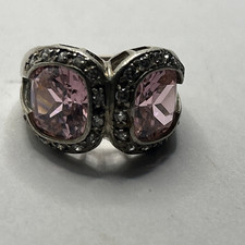 925 Sterling Silver Oval Pink CZ 3 stone Cocktail Ring Size 6.25