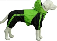 Dog raincoat jumpsuit hood neon green & black hooded  B-S size Lovelonglong