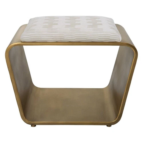Uttermost Hoop Small Iron Metal and Polyester Bench in Off White/Antique Gold - Picture 3 of 6