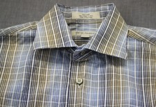 John W Nordstrom Signature Men Woven n Italy Plaid Checker Cotton Button Shirt M
