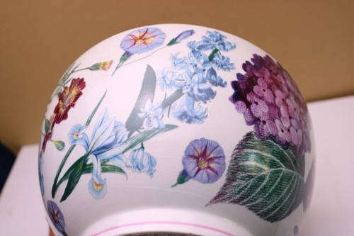 Vintage RB Bernarda Portugal 9 " x 5 " Large Footed Bowl Floral Pink Rim - Picture 12 of 14