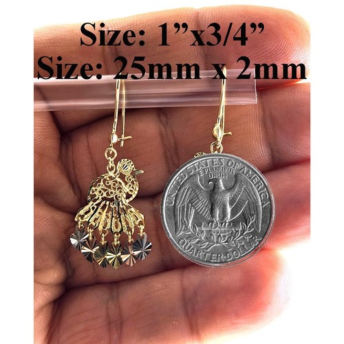 Gypsy Style Earrings Solid 14K Gold Dangeling Chandelier Filigree Butterfly 1" - Picture 3 of 8