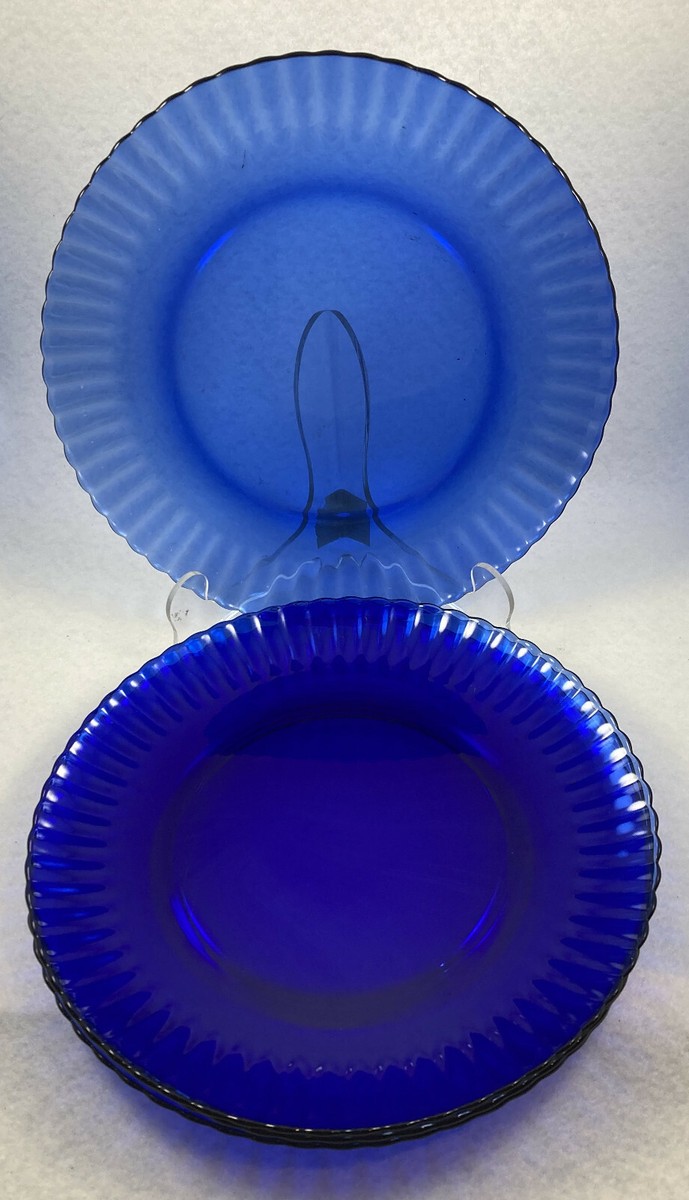 Vintage Colorex Cobalt Blue Glass Luncheon Plates 8.8in Brazil Set Vintage Colorex Cobalt Blue Glass Luncheon Plates 8.8in Brazil Set