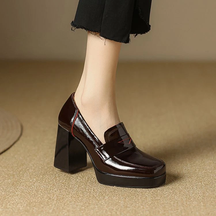Женская мода патент квадратный носок платформе блок каблук скольжения на мокасинах туфли SUNS - Изображение 2 из 4