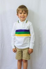 NWT Mardi Gras Kids Long Sleeve White Chest Stripe Polo Shirt