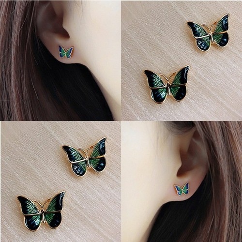 Fashion Butterfly Earrings Enamel Gold Plated Ear Stud Women Party Jewelry Gift - Picture 3 of 6