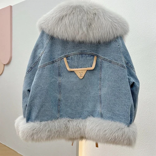 Winter Streetwear Real Fur Collar Coat Women Elegant Outerwear Fashion Jacket - Picture 12 of 26
