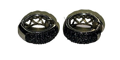 STERLING SILBER 925 HERZ (LABOR) SCHWARZER DIAMANT KLEINE CREOLEN, 3,2g - ''JS'' 