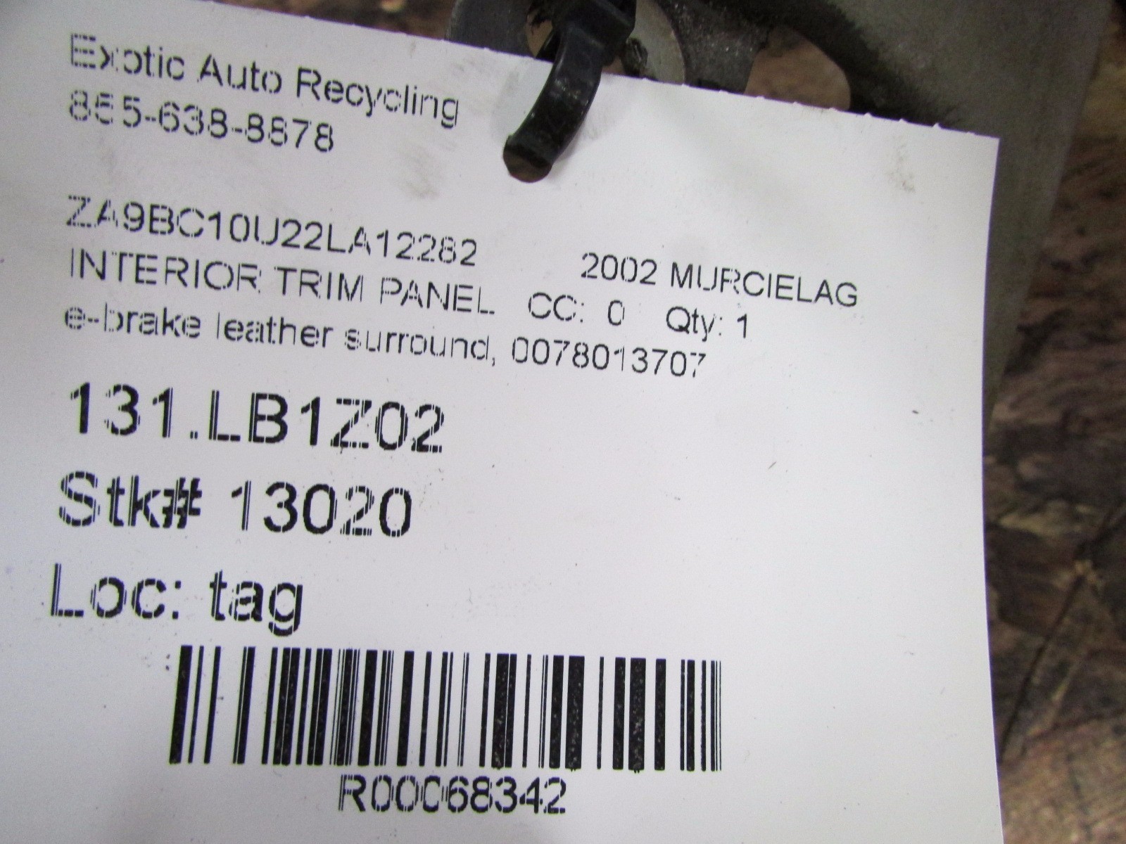 Lamborghini Murcielago, Leather E-Brake Surround Trim Panel, Used 0078013707
