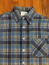 SEARS Perma-Prest Blue Long Sleeve Button Flannel Shirt Grunge Mens Medium Long