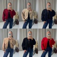 Women's Balloon Sleeve Bomber Jacket Zip-Up Pocket with Italian Ruched Arm