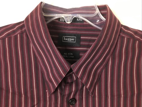 Haggar Marrón Raya Negra Manga Botones Camisa de de algodón Talla XL | eBay