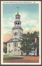 OLD FIRST CONGREGATIONAL CHURCH Linen Postcard Bennington VT Vermont