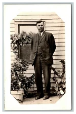 Vintage 1910's RPPC Postcard Grandfather Standing in his Garden