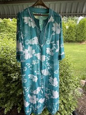 VTG Anthony Richards House Coat Cotton Comfort Zipper XL Hawaiian Tropical Teal