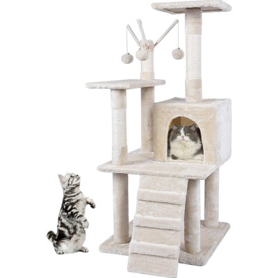 Kratzbaum Kletterbaum Spielbaum 121CM Katzenbaum Beige Katzenkratzbaum Katzen
