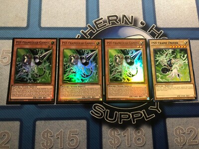 * 3X PSY-FRAMEGEAR GAMMA + 1X PSY-FRAME DRIVER SET * GOLD RARE YUGIOH! TOCH MGED